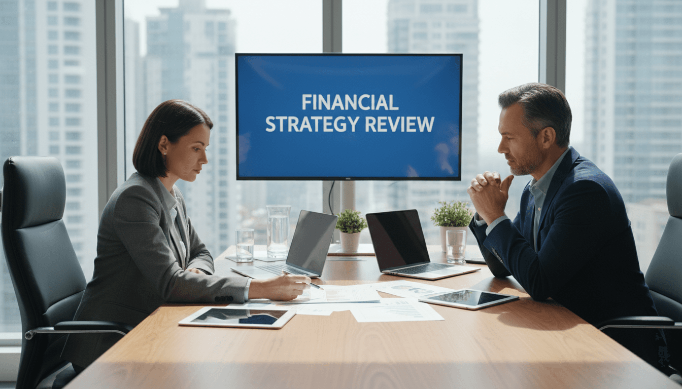 Financial advisor meeting with a client in a modern office to discuss funding options